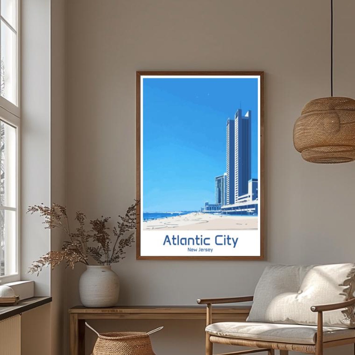 Atlantic City New Jersey Skyline Beach Scene Vintage Art Poster - Image 4