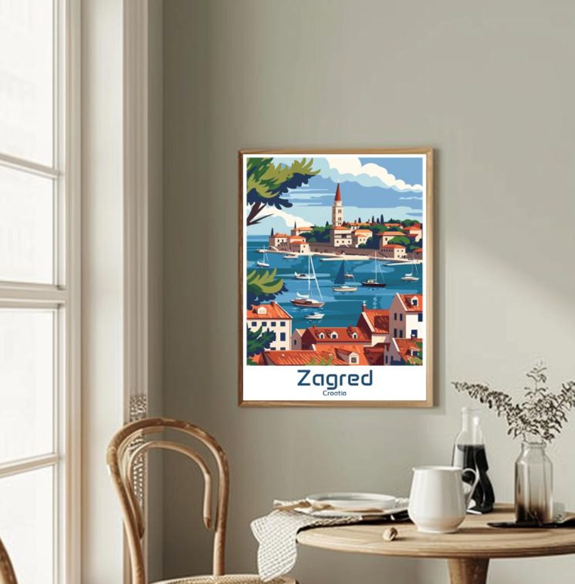 Zagreb Croatia Adriatic Harbor Sailboat Skyline Travel Art Poster - Image 2
