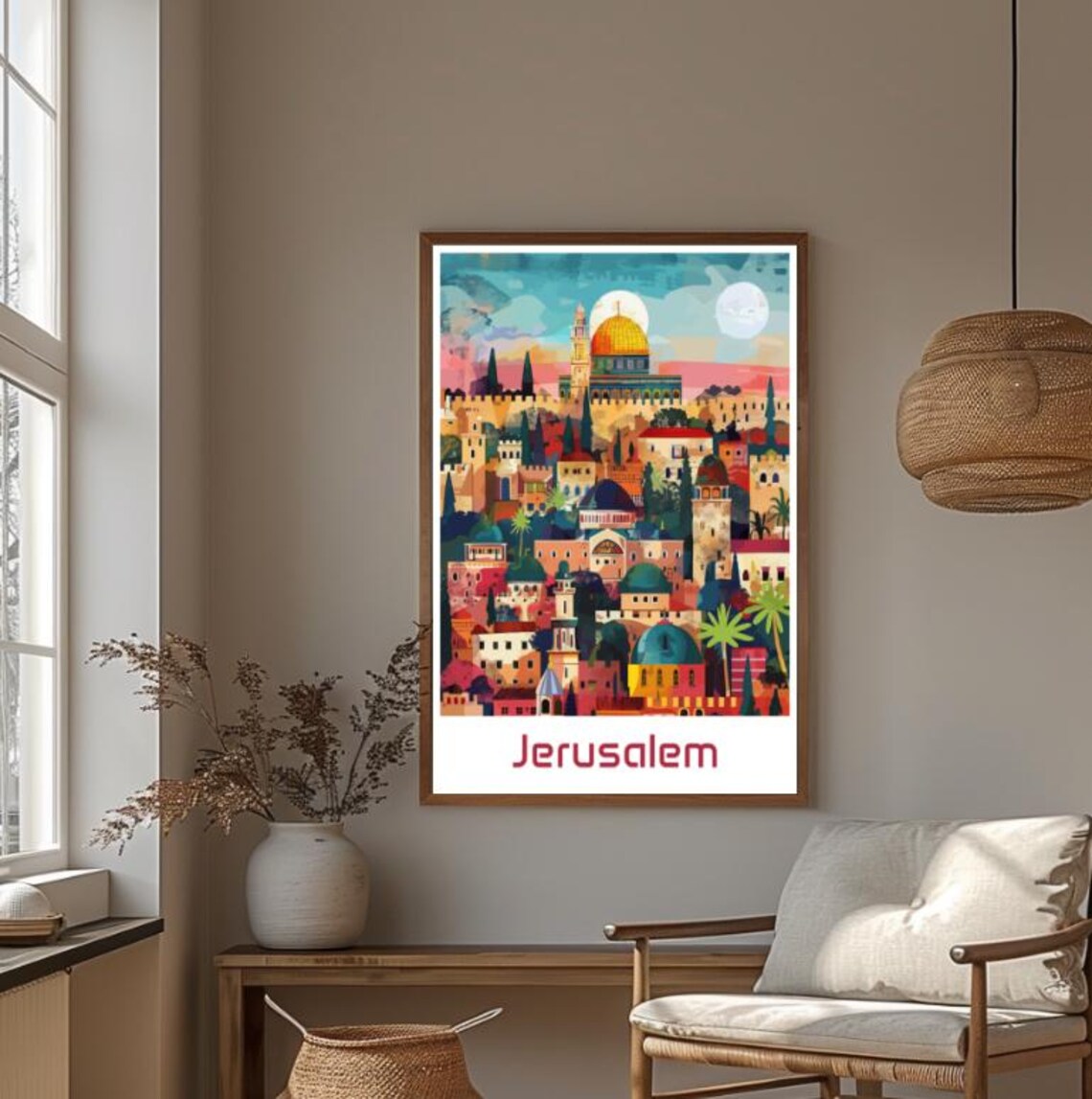 Jerusalem Old City Dome of the Rock Sunset Vintage Travel Poster - Image 4
