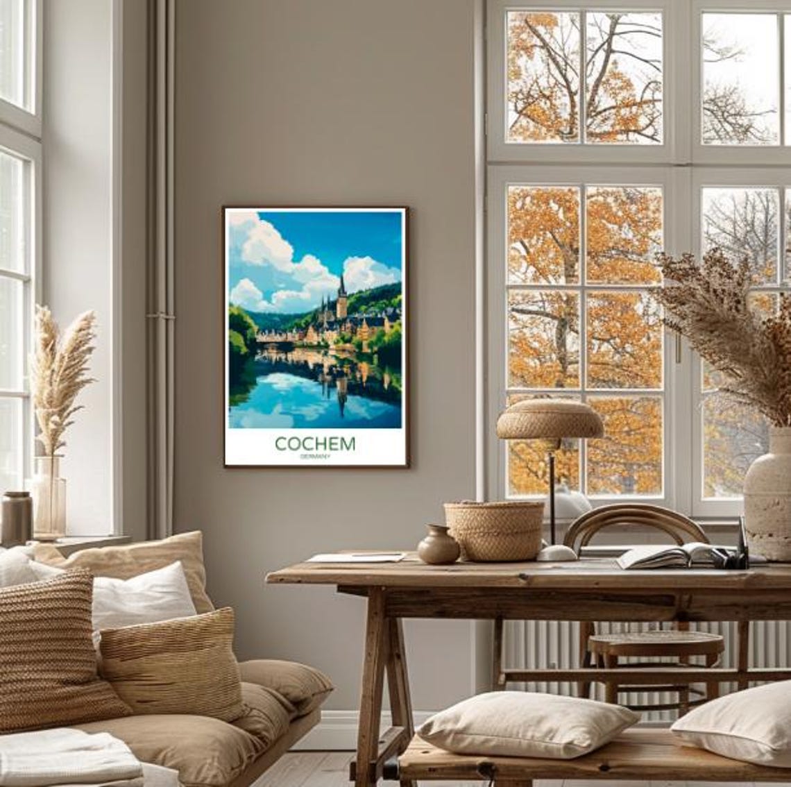 Cochem Germany Travel Poster Riverside Town And Castle Reflection View - Image 4