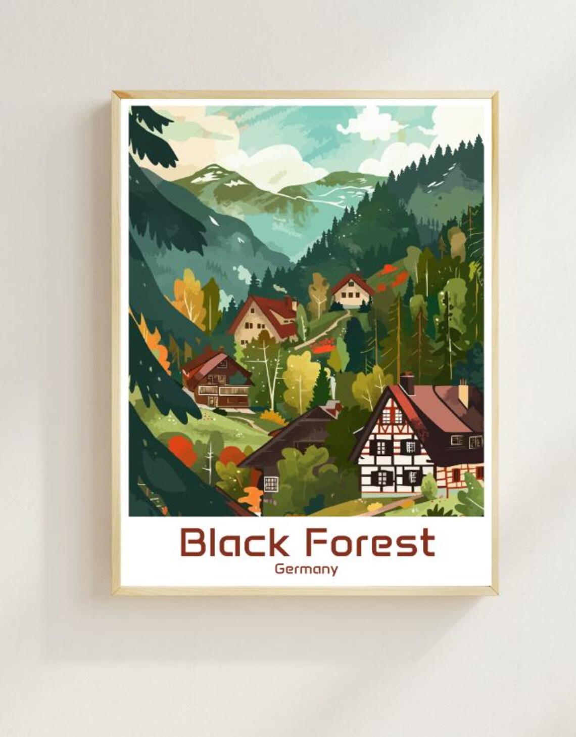 Alpine Black Forest Germany Mountain Village Chalet Travel Poster