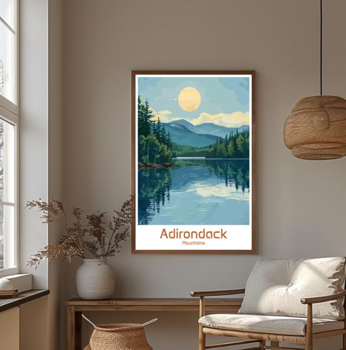 Adirondack Mountains New York Mirror Lake Forest Sunrise Travel Poster - Image 4