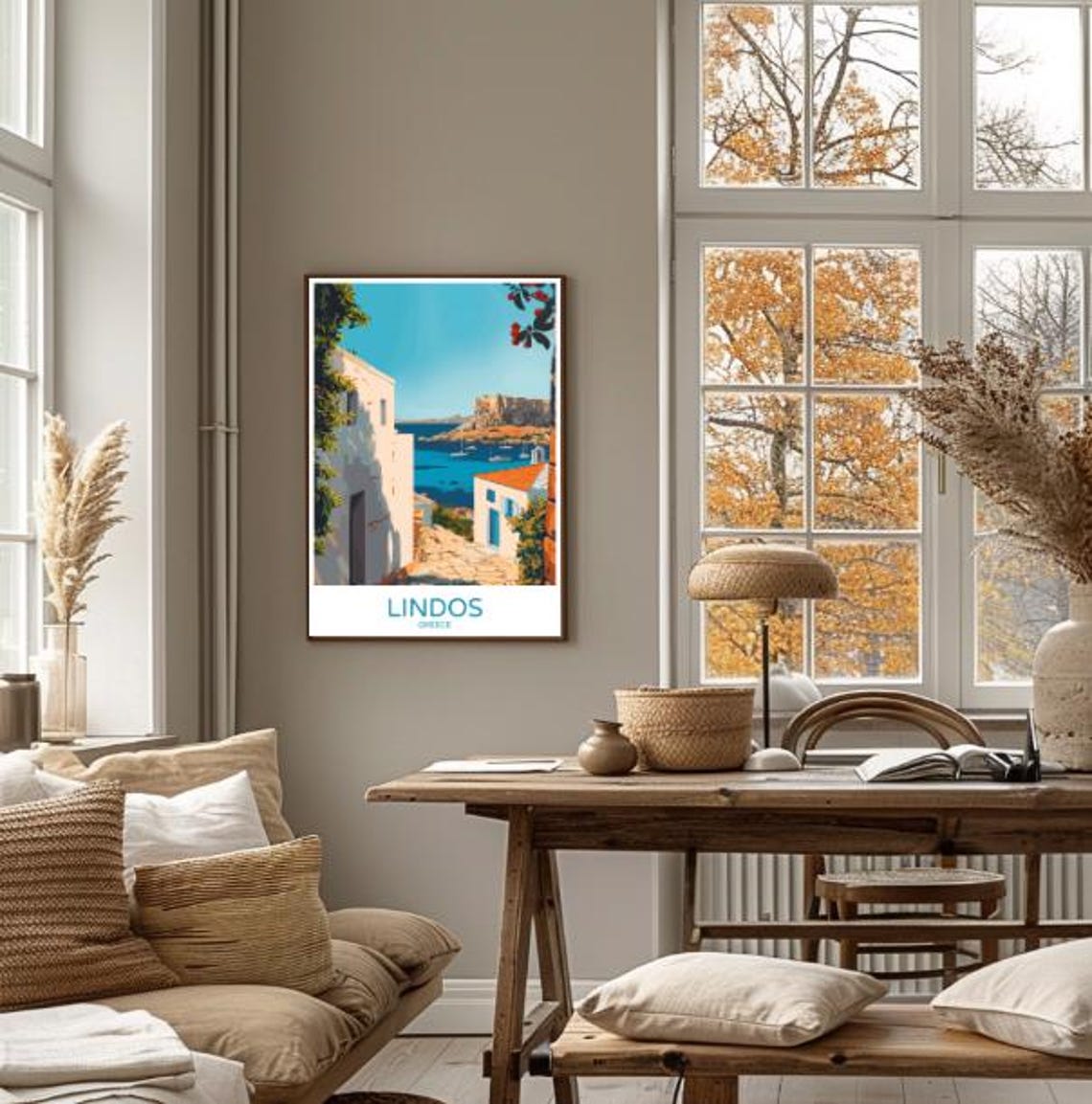 Lindos Greece Acropolis Bay White Alley Island Travel Poster - Image 4