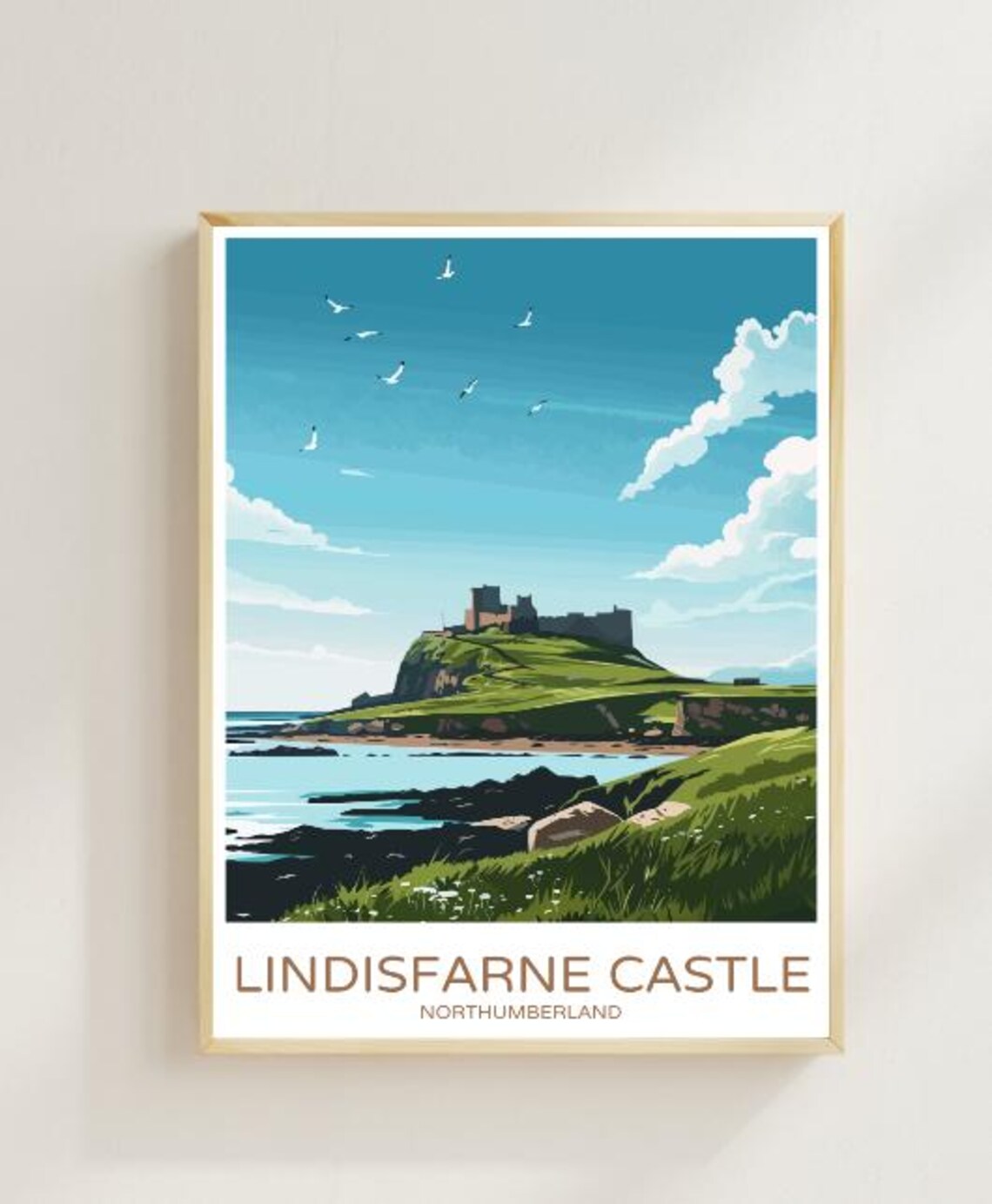 Lindisfarne Castle Northumberland Seaside Cliffs Travel Poster