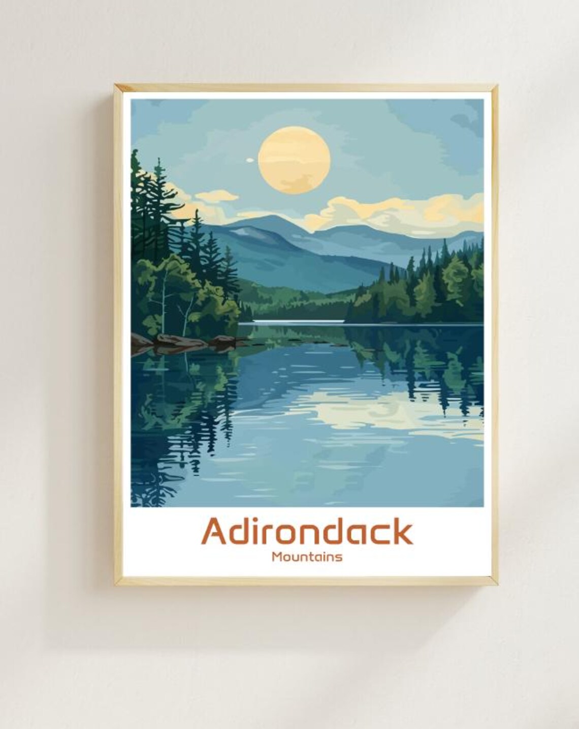 Adirondack Mountains New York Mirror Lake Forest Sunrise Travel Poster
