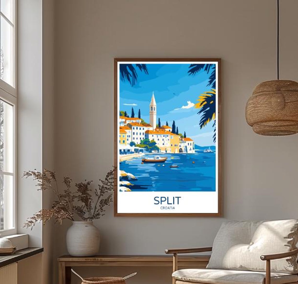 Split Croatia Seaside Old Town With Bell Tower Travel Poster - Image 3