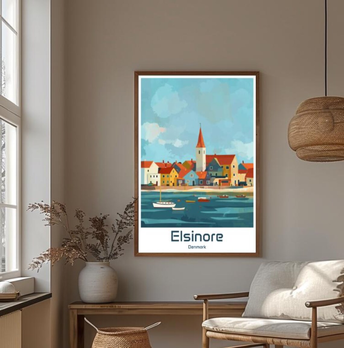 Elsinore Denmark Coastal Town Church Spire Boats Calm Water Poster - Image 4
