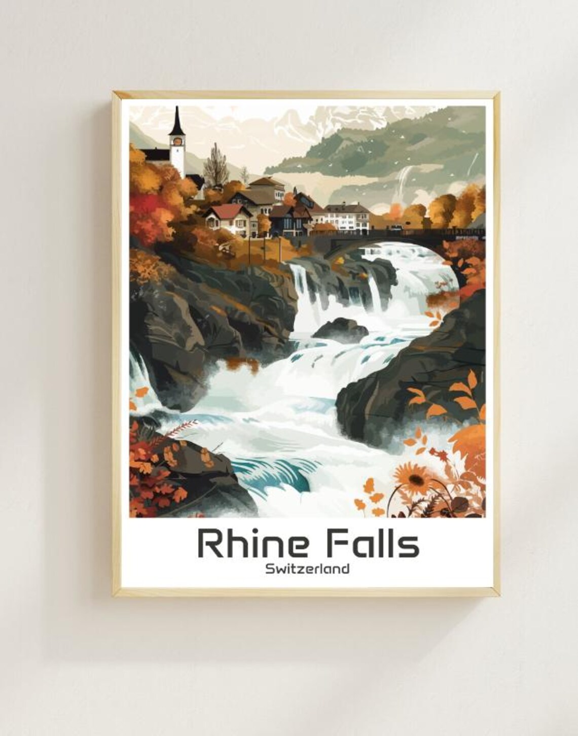 Rhine Falls Switzerland Autumn Waterfall Cascades Travel Poster