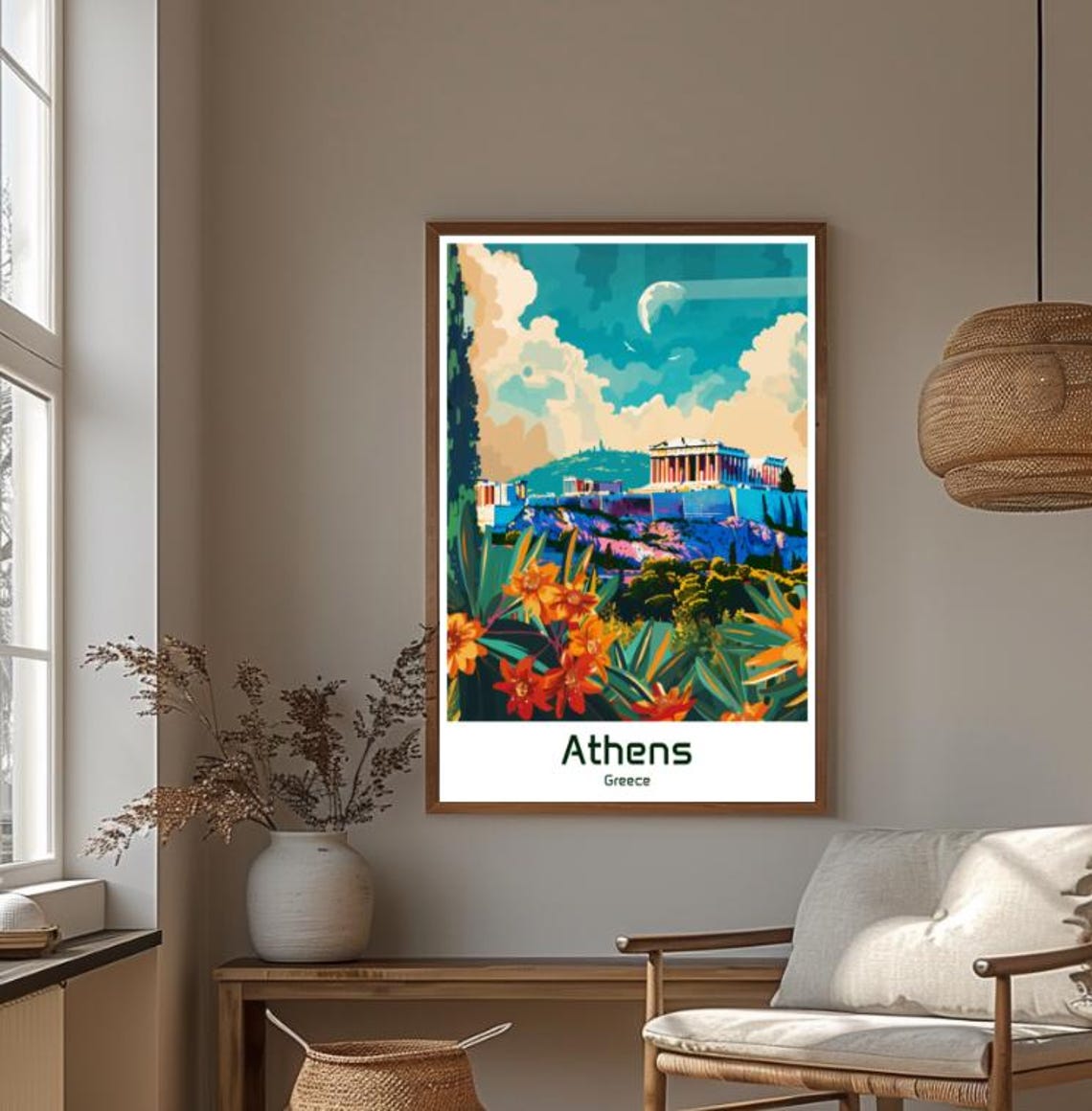 Athens Greece Acropolis Parthenon Flowers Sunny Day Travel Poster - Image 4