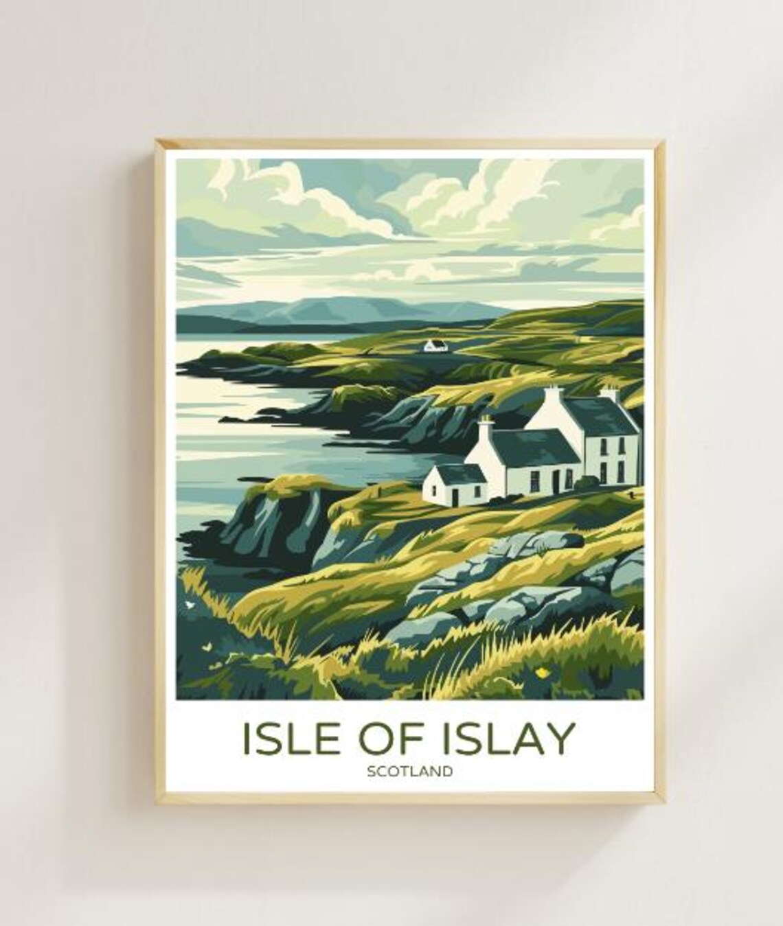 Isle of Islay Scotland Coastal Cottages and Cliffs Travel Poster