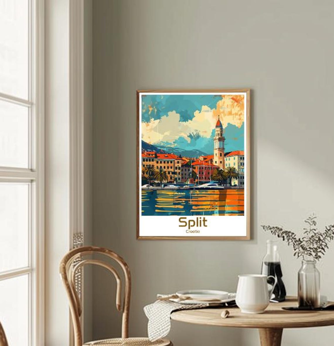Split Croatia Harbor Bell Tower Golden Sunset Reflections Poster - Image 2
