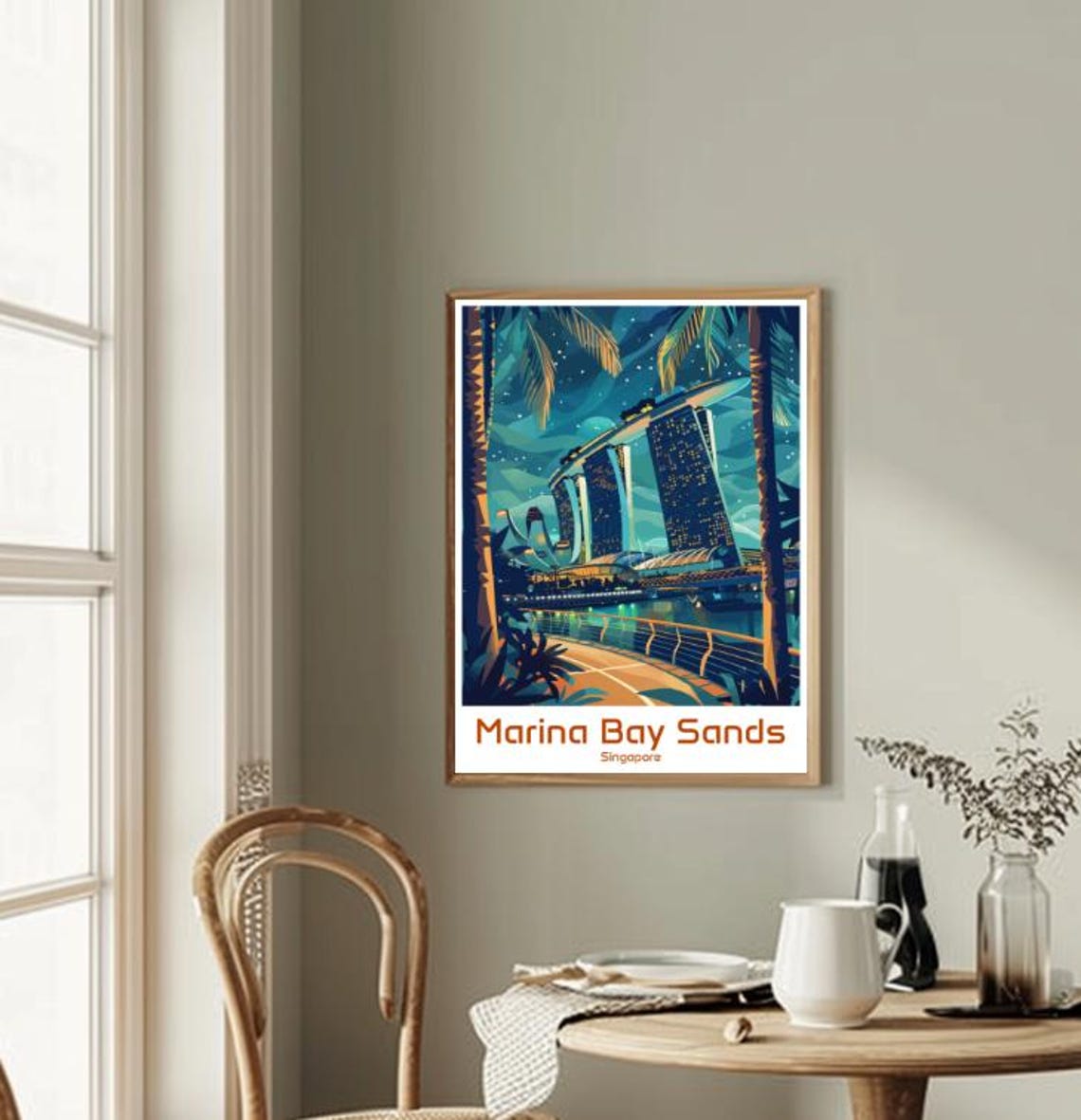 Marina Bay Sands Singapore Night Skyline Palms Iconic Travel Poster - Image 2