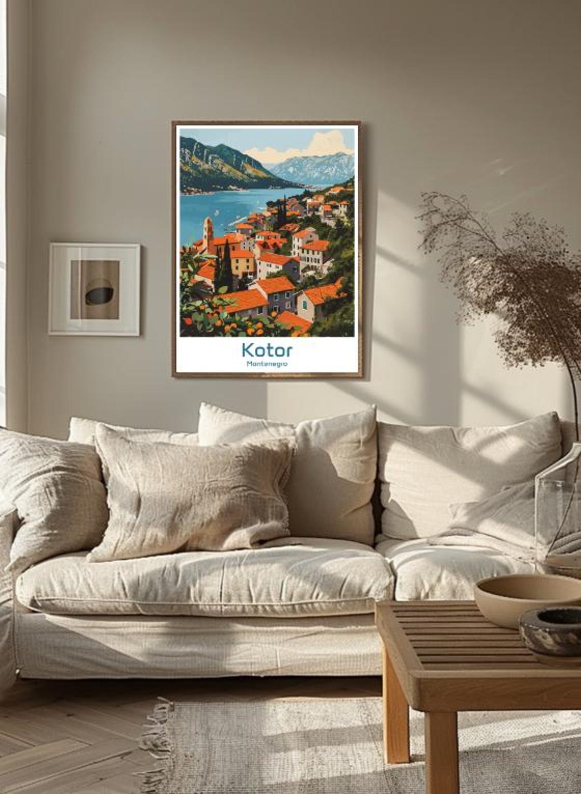 Scenic Kotor Montenegro Old Town Bay Harbor Mountain View Poster - Image 3