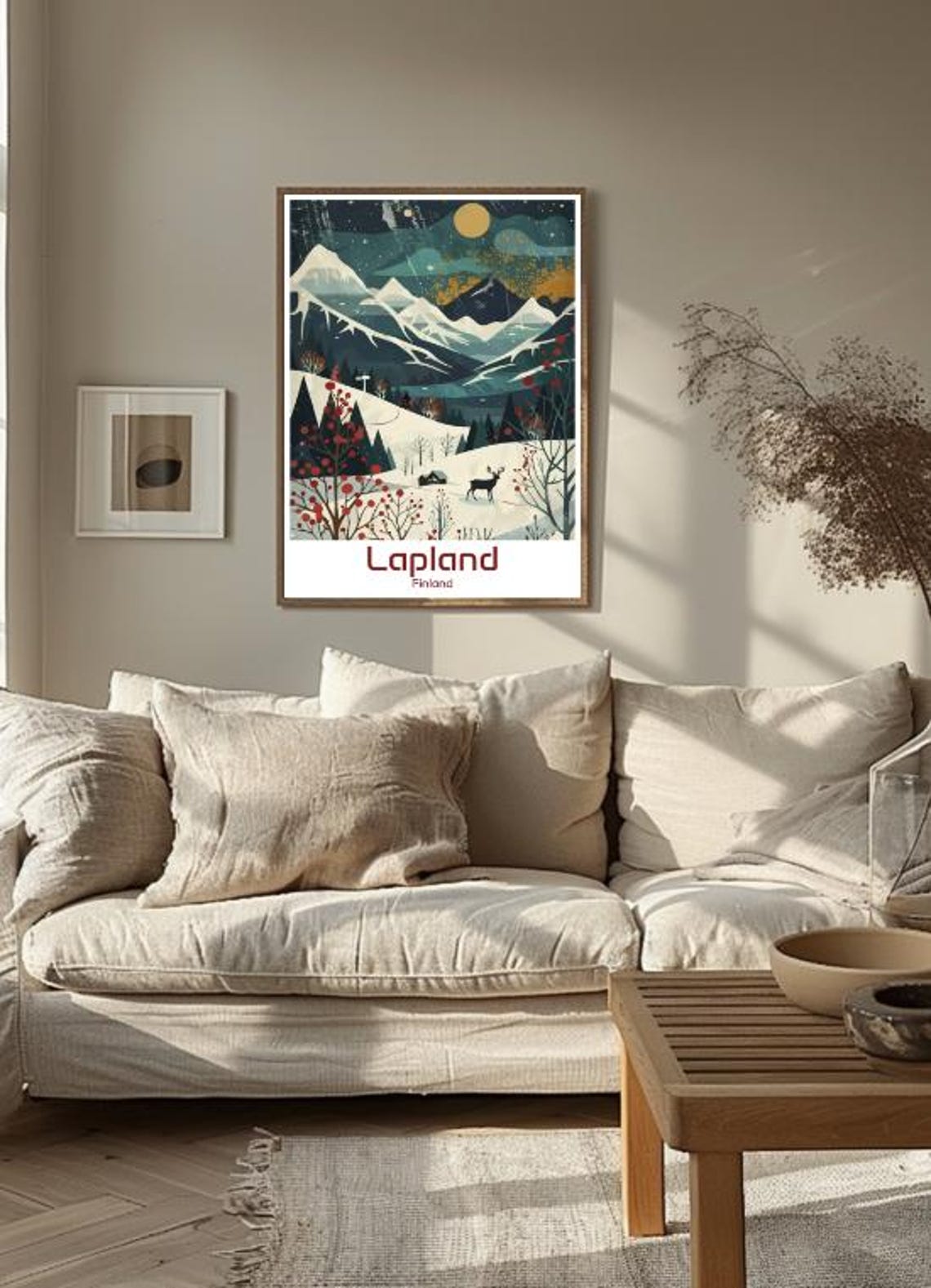 Lapland Finland Winter Night Reindeer Under Starry Snowy Peaks Poster - Image 3