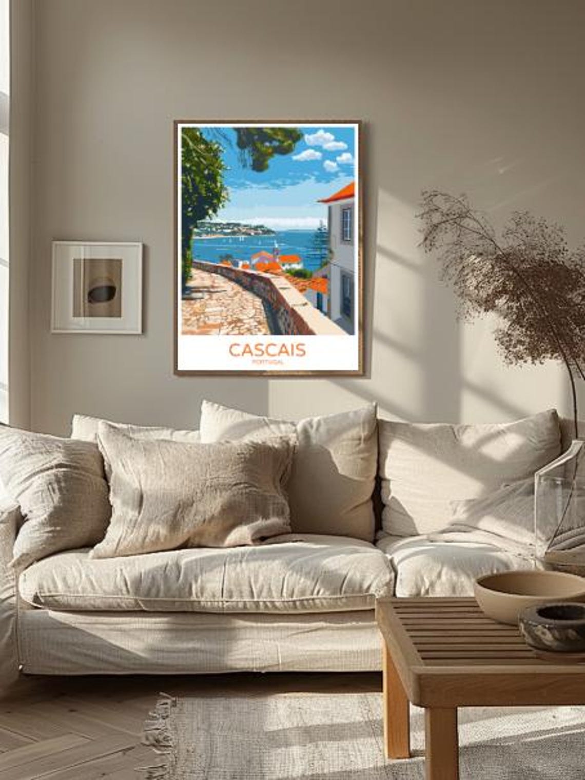 Cascais Portugal Cobblestone Street Overlooking the Bay Poster - Image 2