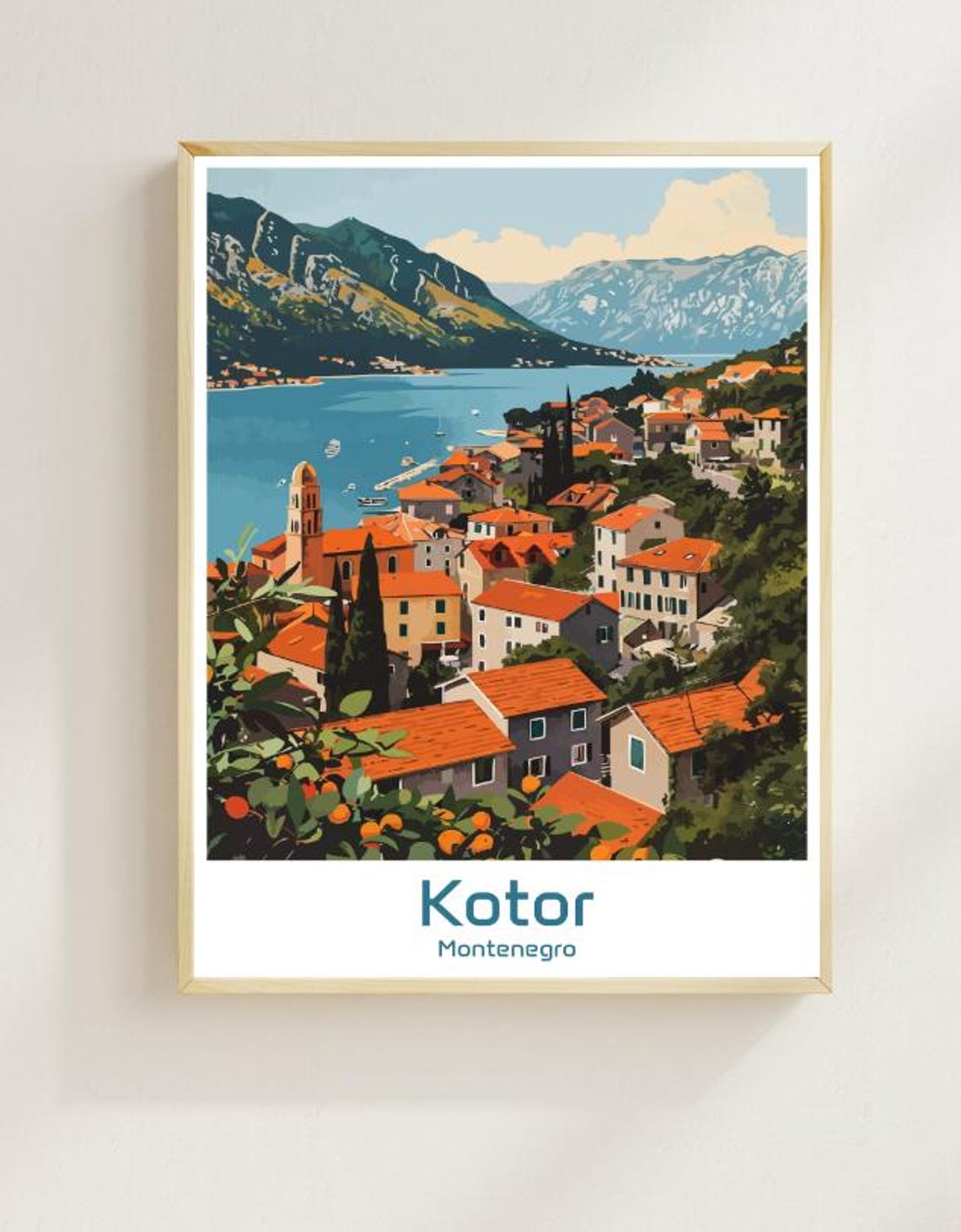 Scenic Kotor Montenegro Old Town Bay Harbor Mountain View Poster