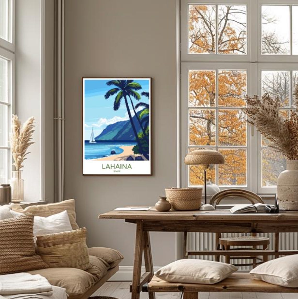 Lahaina Hawaii Beach Palm Trees Sailboat Tropical Island Poster - Image 4
