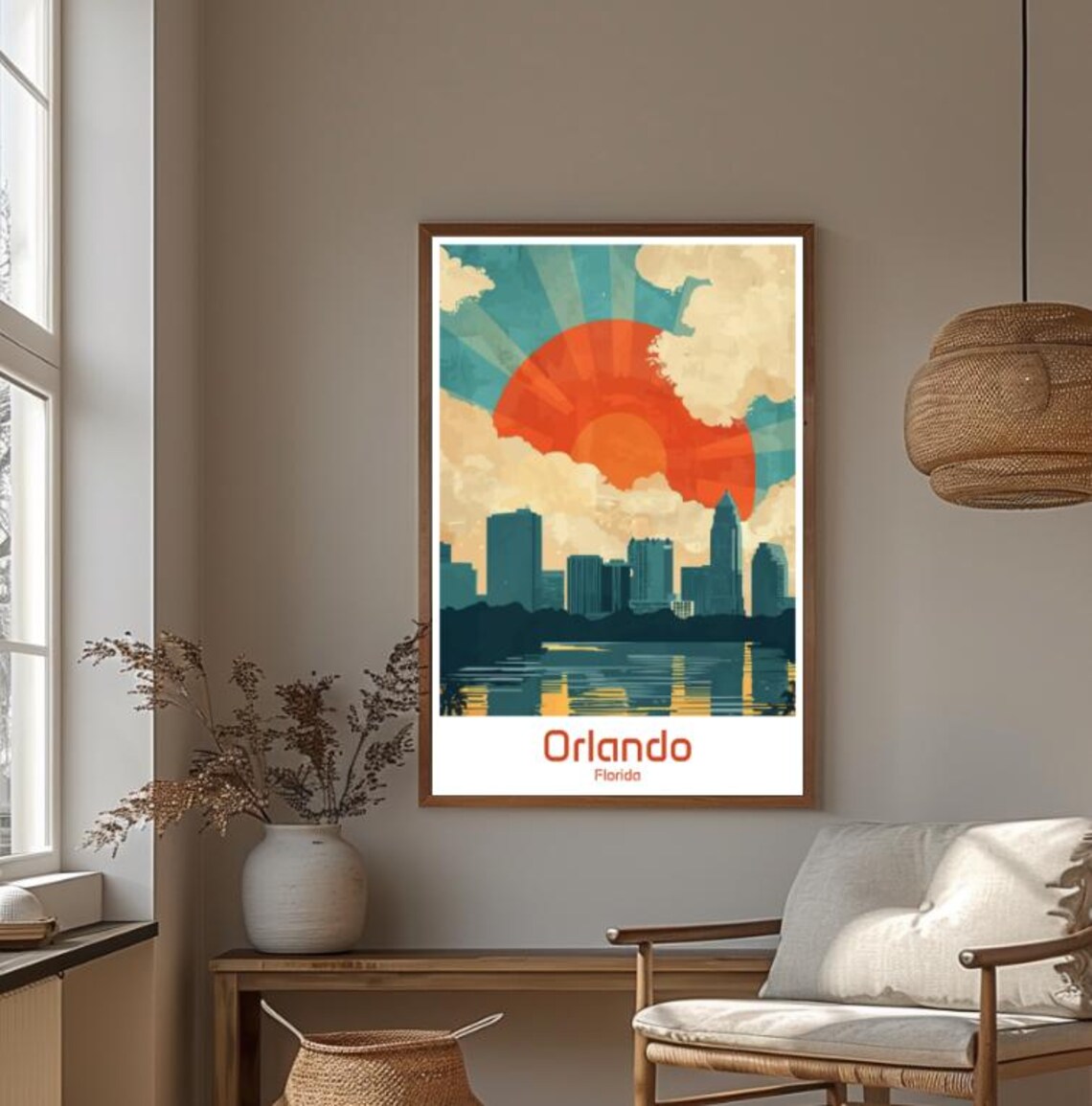Orlando Florida Sunset Skyline Lake Reflection Vintage Travel Poster - Image 4