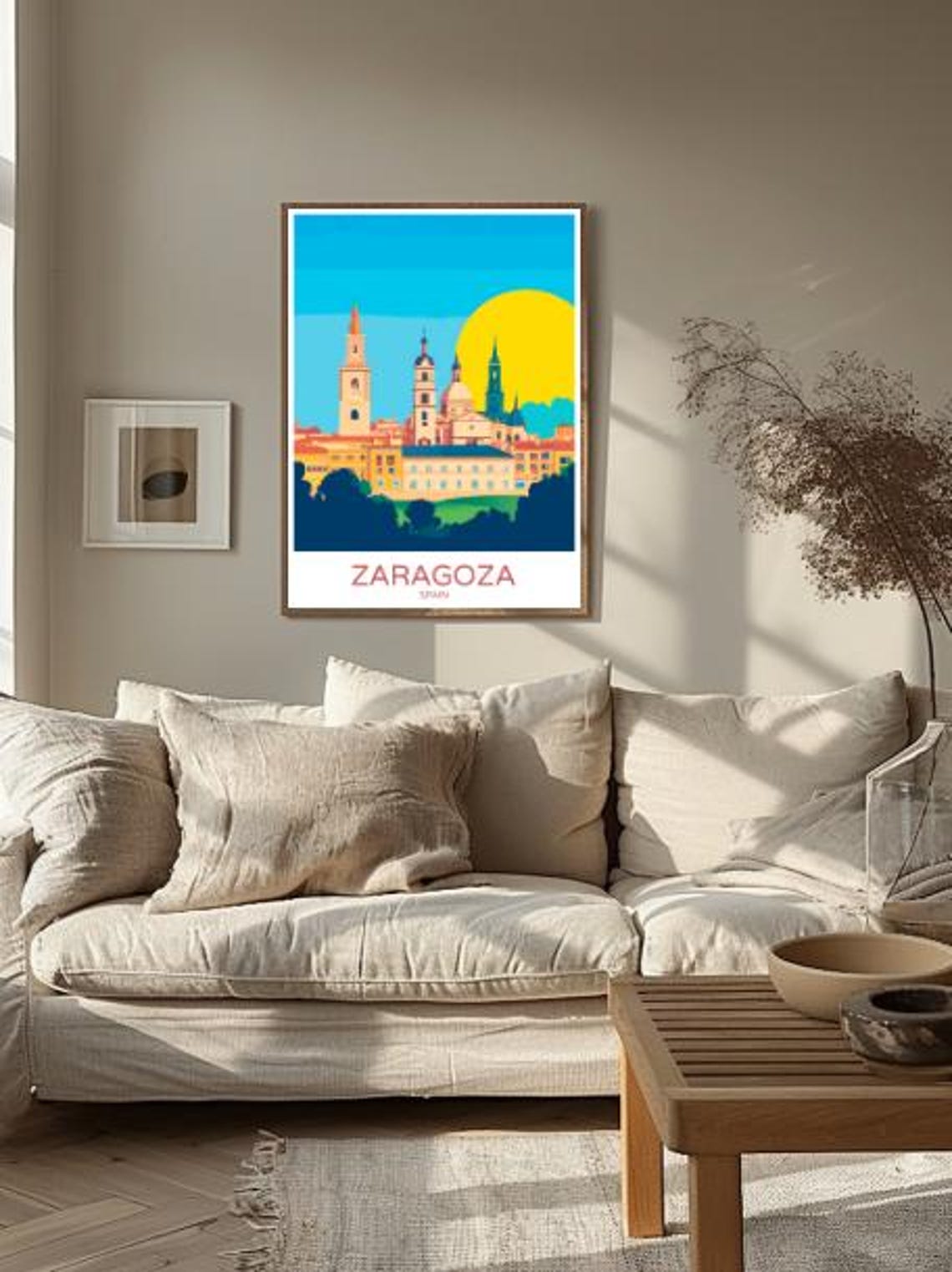 Zaragoza Spain Basilica Towers Sunset Skyline Vintage Travel Poster - Image 2