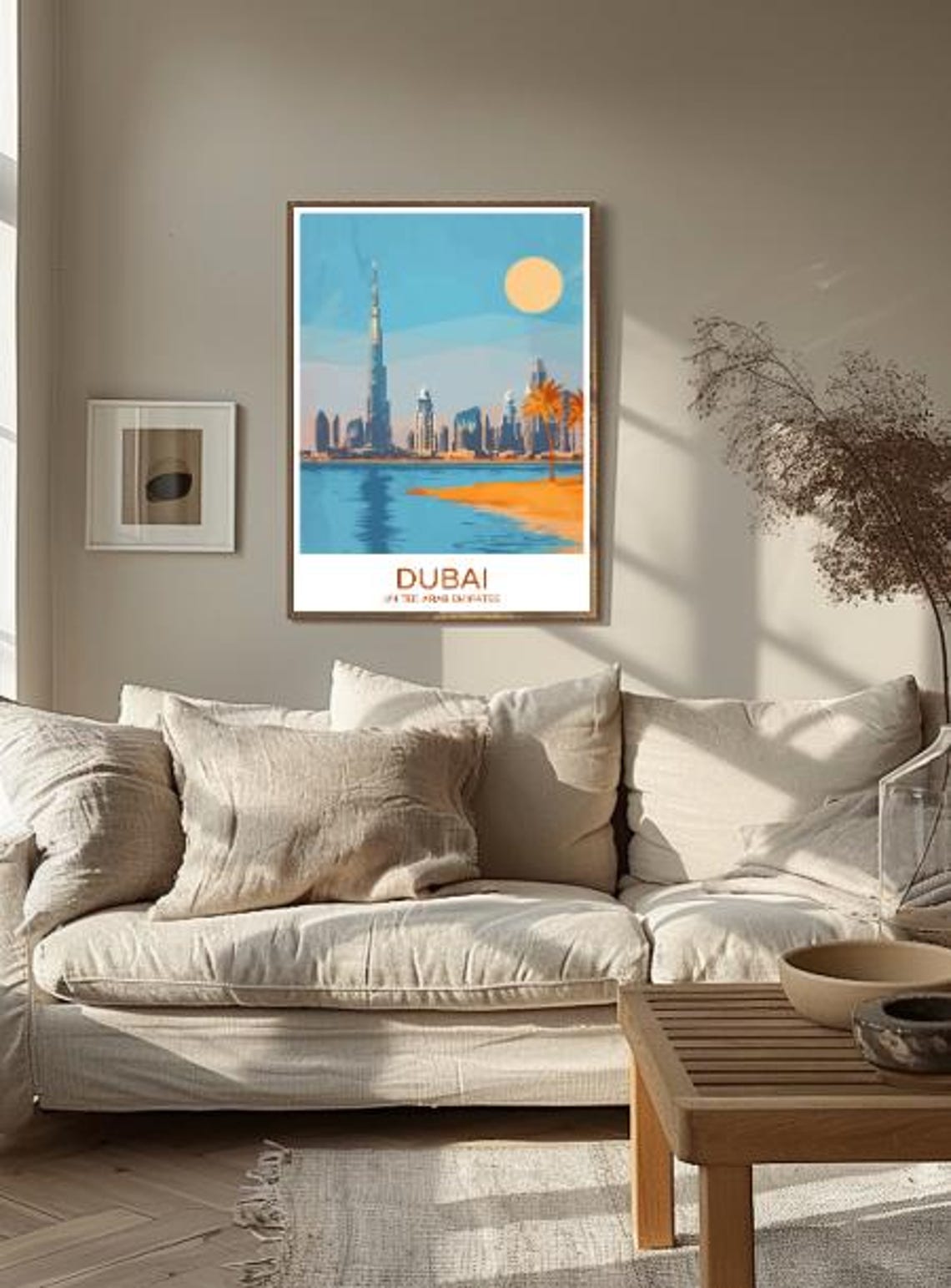 Dubai UAE Burj Khalifa Beach Palms Sun Skyline Travel Poster - Image 2