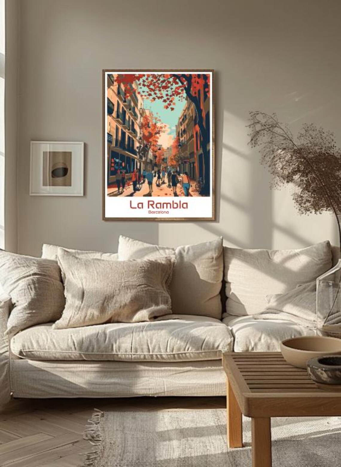 La Rambla Barcelona Autumn Street Scene Vintage Travel Poster - Image 3