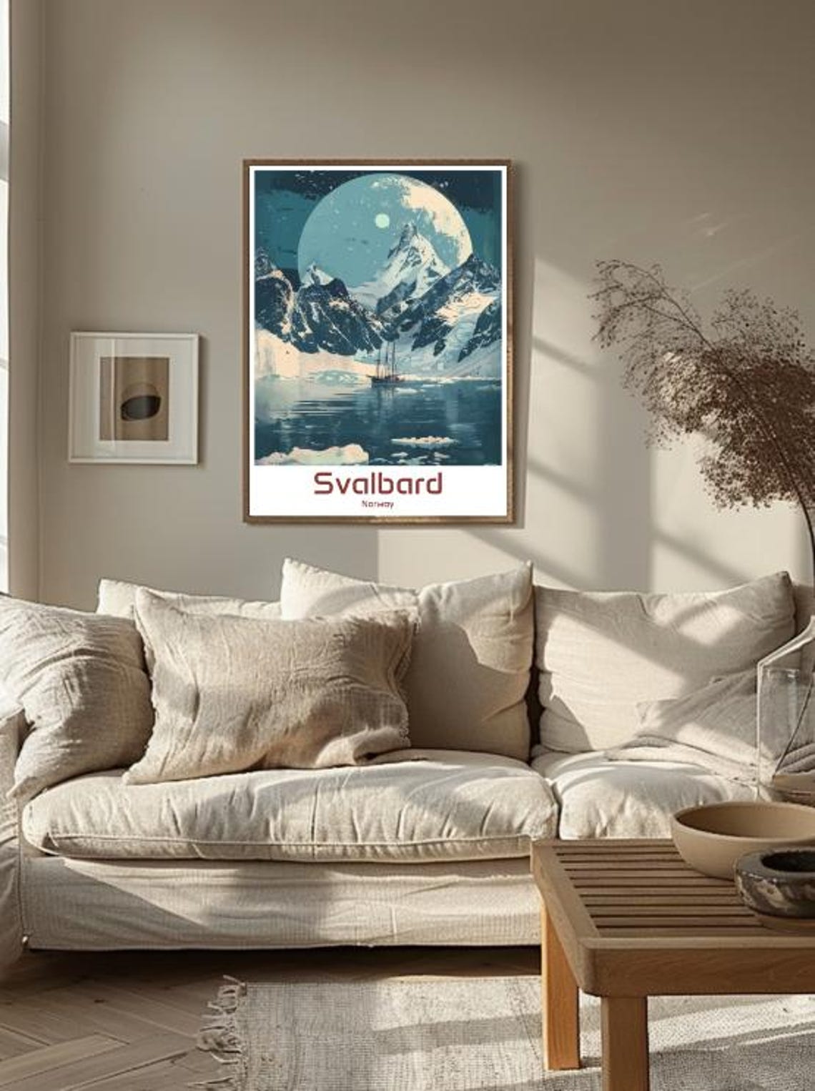 Svalbard Norway Arctic Night Giant Moon Snowy Peaks Ice Poster - Image 3