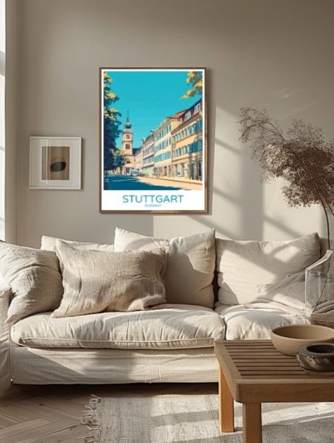 Stuttgart Germany Historic Street Church Tower City Art Poster - Image 2