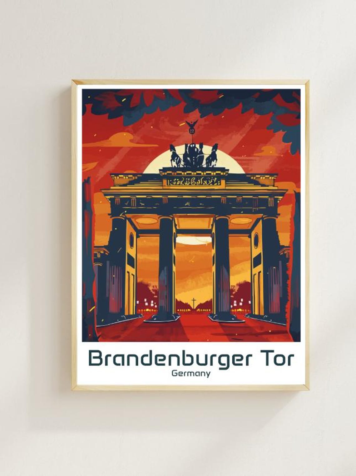 Brandenburger Tor Berlin Sunset Red Sky Landmark Travel Poster