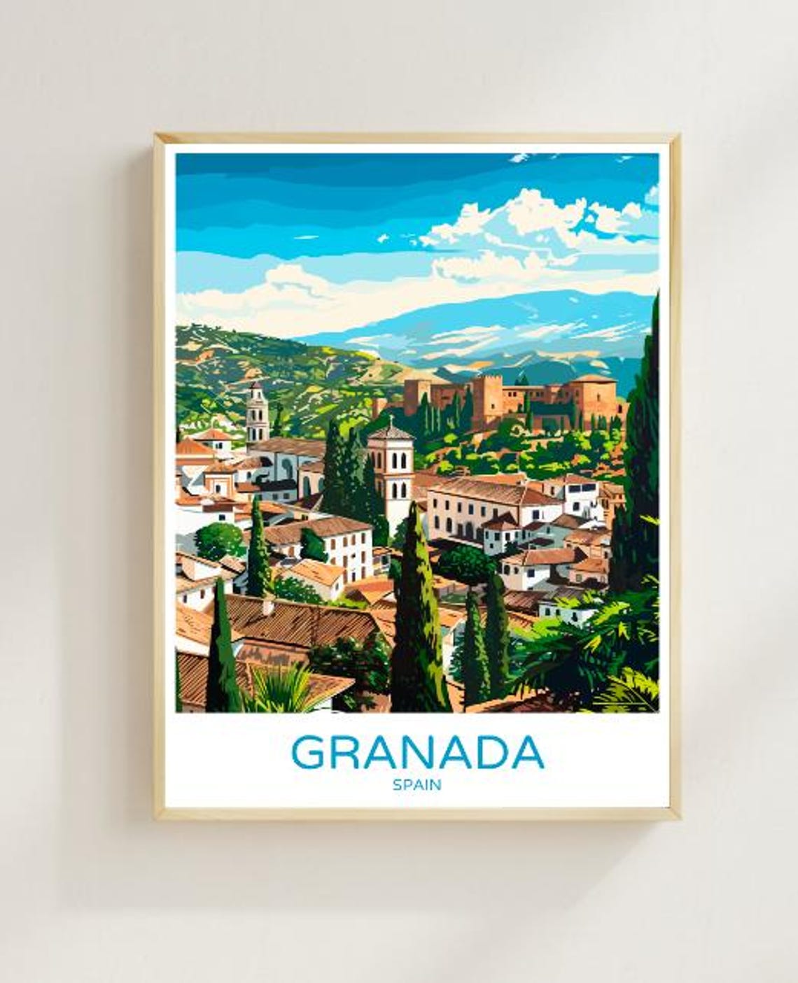 Granada Spain Historic Hillside Town Alhambra Views Travel Poster