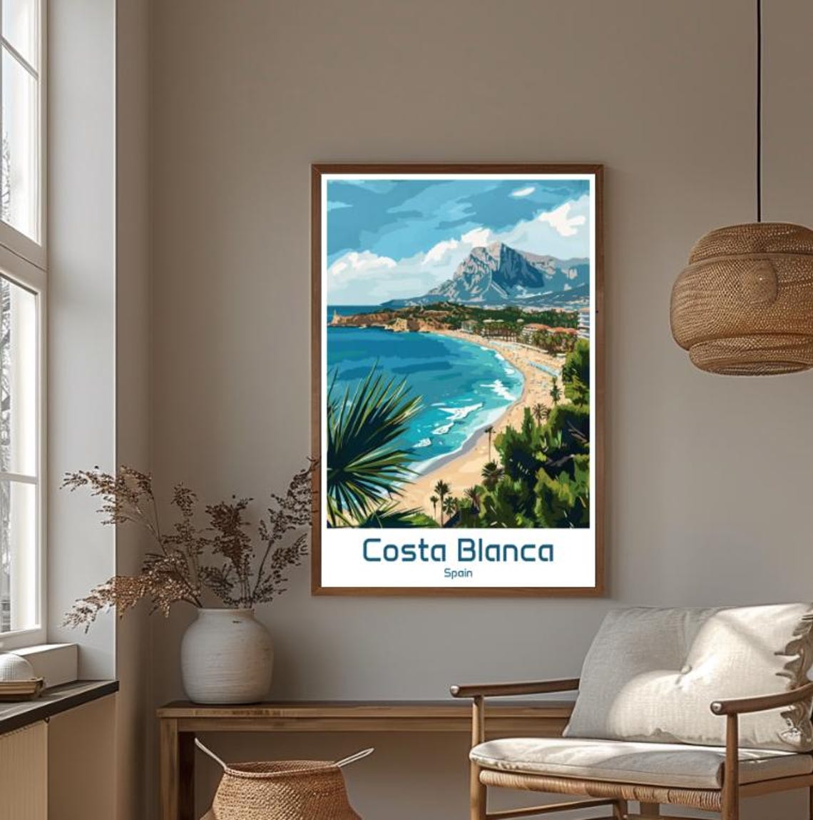 Sunny Costa Blanca Spain Sandy Beach Mountain Bay View Poster - Image 4