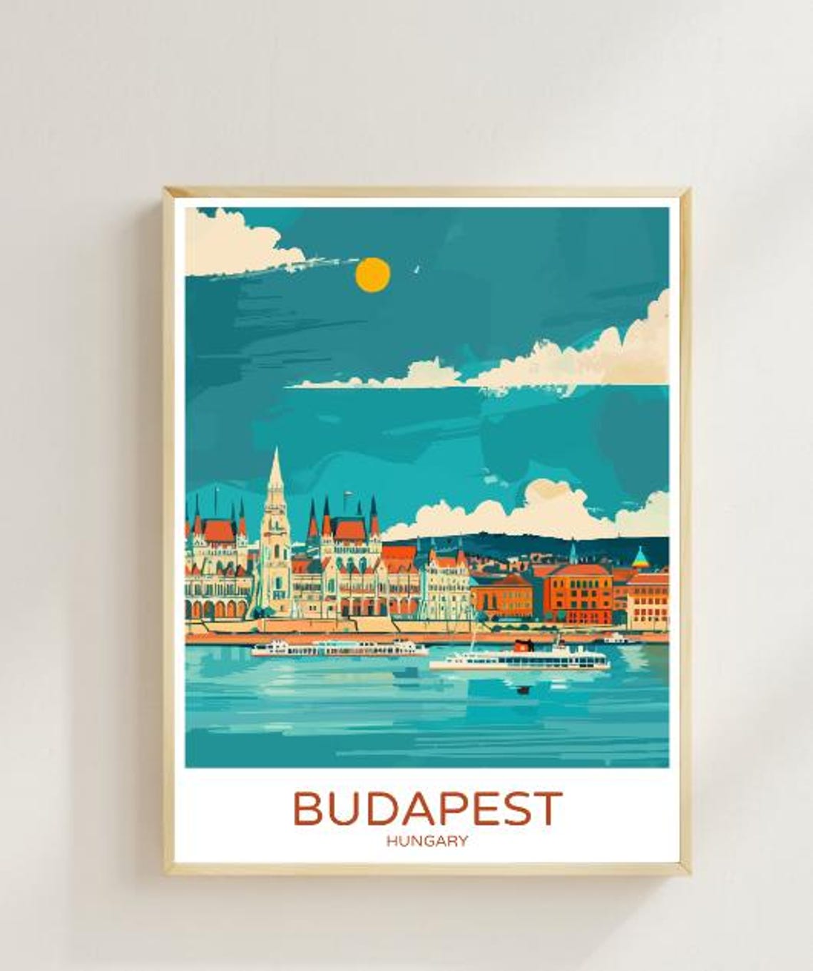 Budapest Hungary Parliament Danube River Vintage Travel Poster