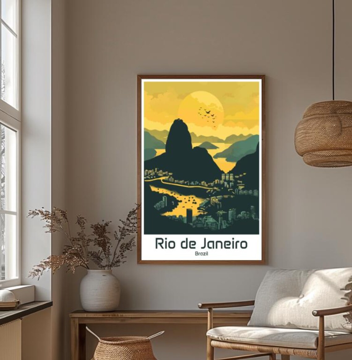 Rio de Janeiro Brazil Sunset Mountain Skyline Golden City Travel Poster - Image 4