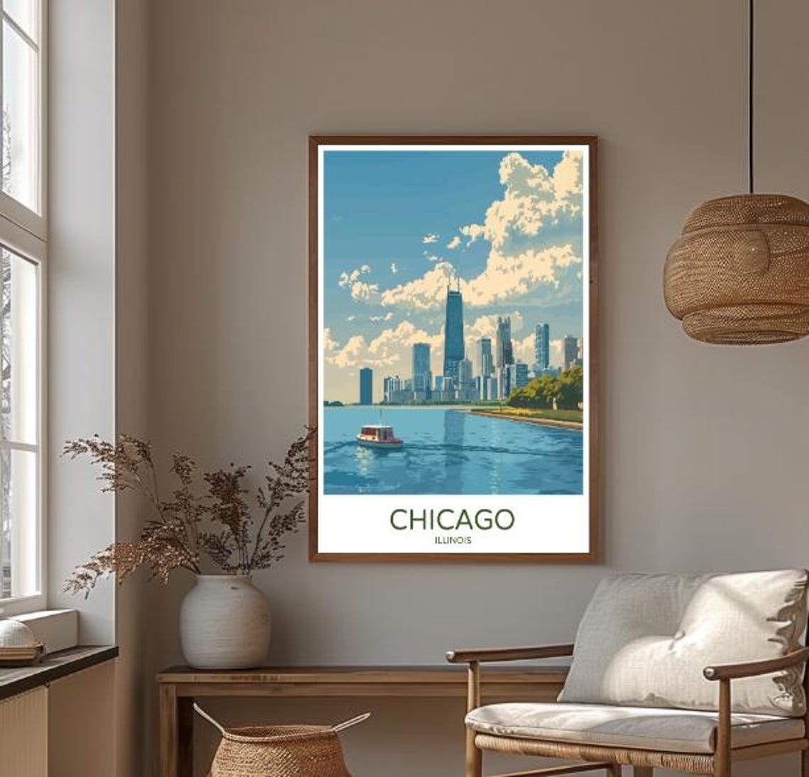 Chicago Illinois Skyline Lakefront and Boat City Travel Poster - Image 3