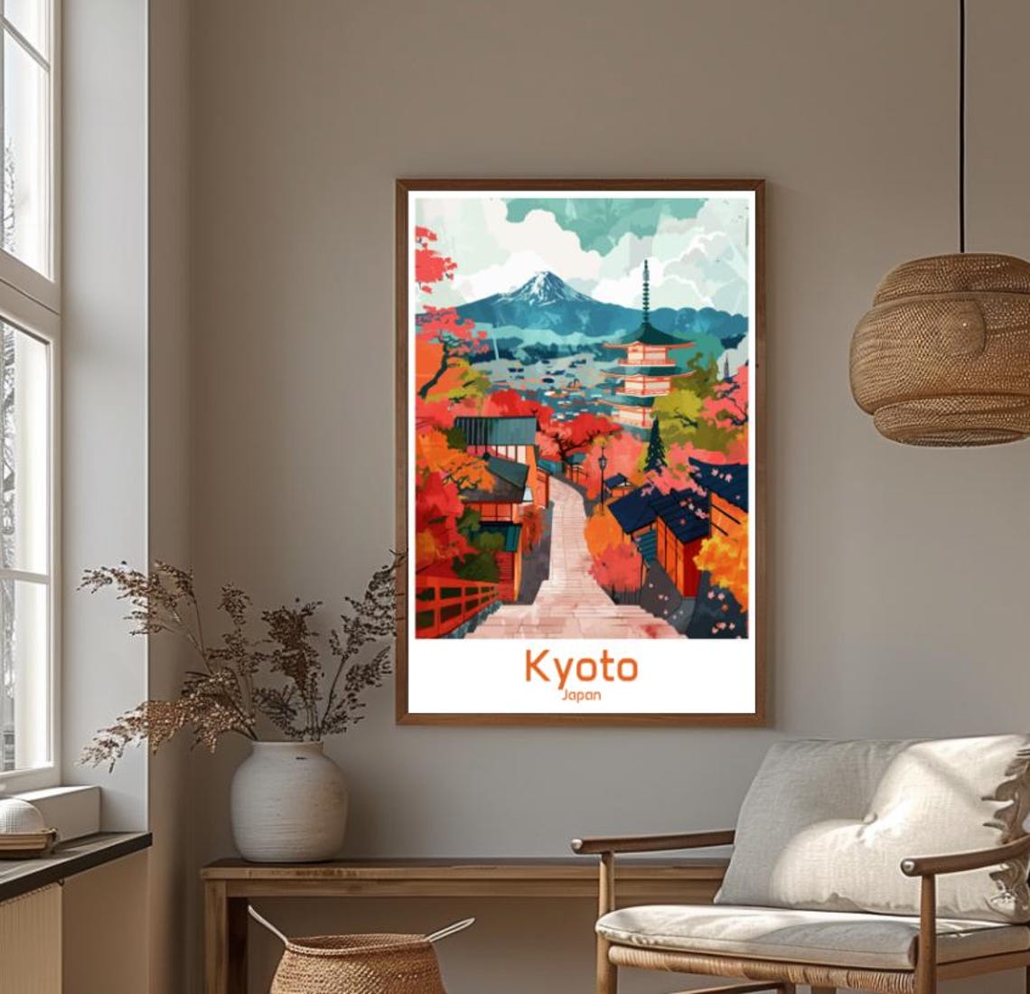 Kyoto Japan Autumn Pagoda Temple Path With Red Maple Trees Poster - Image 4
