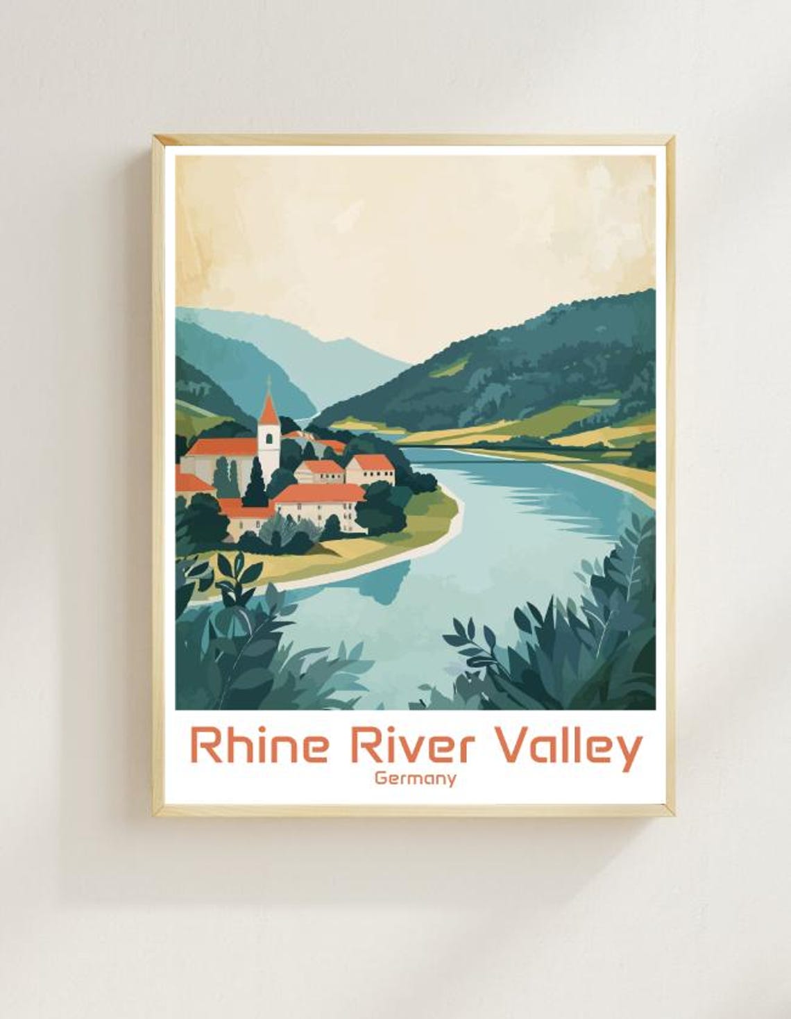 Rhine River Valley Germany Riverside Village Wine Country Poster