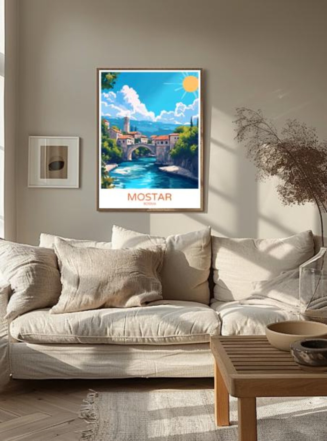 Mostar Bosnia Stari Most Bridge And River Landscape Travel Poster - Image 2