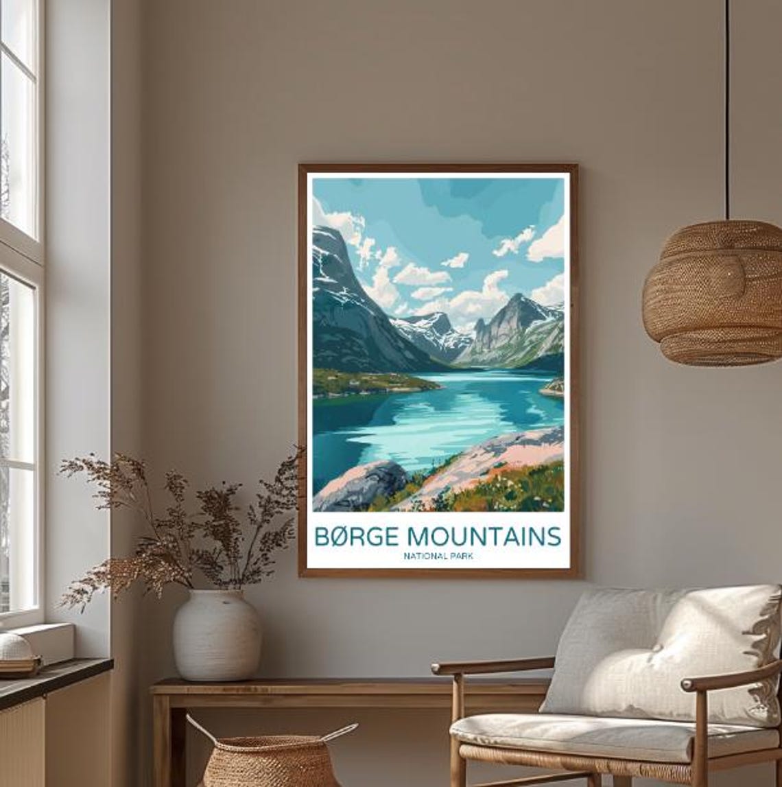 Borge Mountains Norway Arctic Fjord Poster With Snowy Peaks Lake View - Image 3