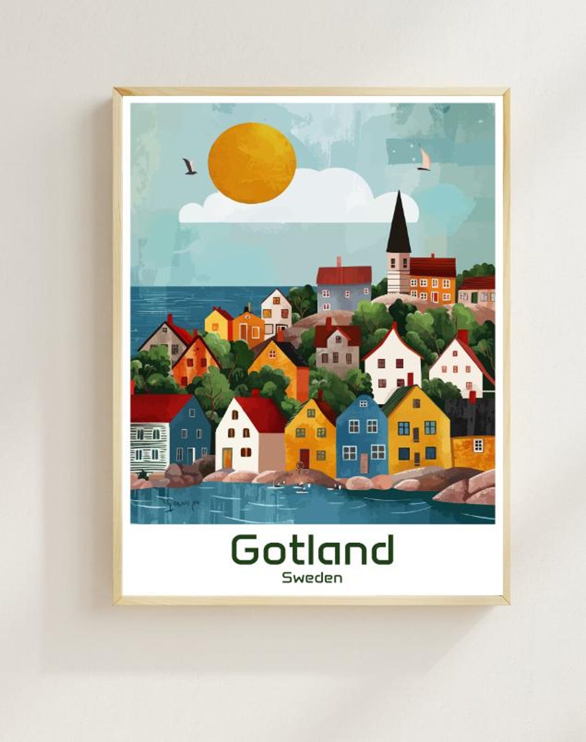 Gotland Travel Poster Sweden Island Wall Art Scenic Baltic Sea Print Historic Town Decor Scandinavian Landscape Europe Travel Gift