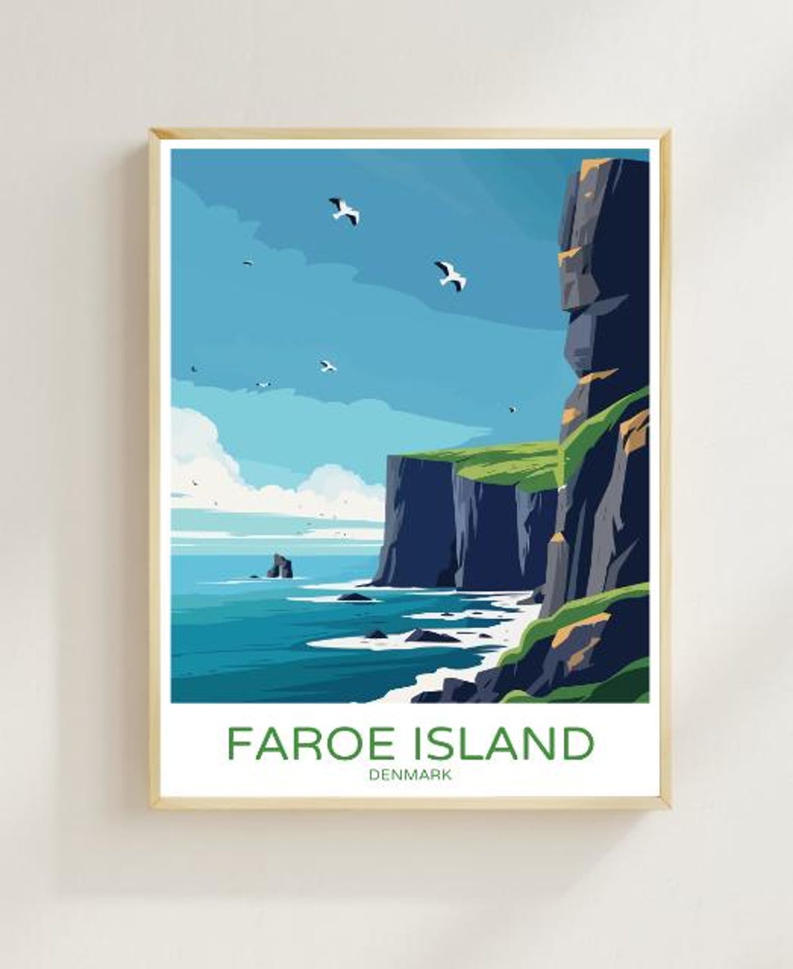 Faroe Islands Denmark Dramatic Sea Cliffs Seagulls Ocean Poster