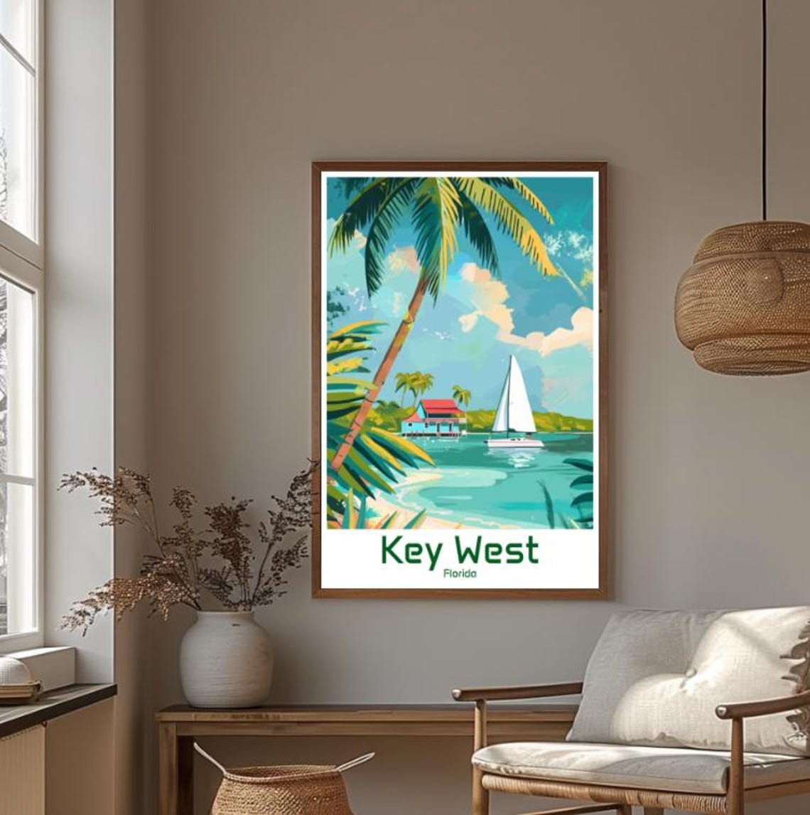 Key West Florida Palm Beach Sailboat Tropical Island Escape Poster - Image 4
