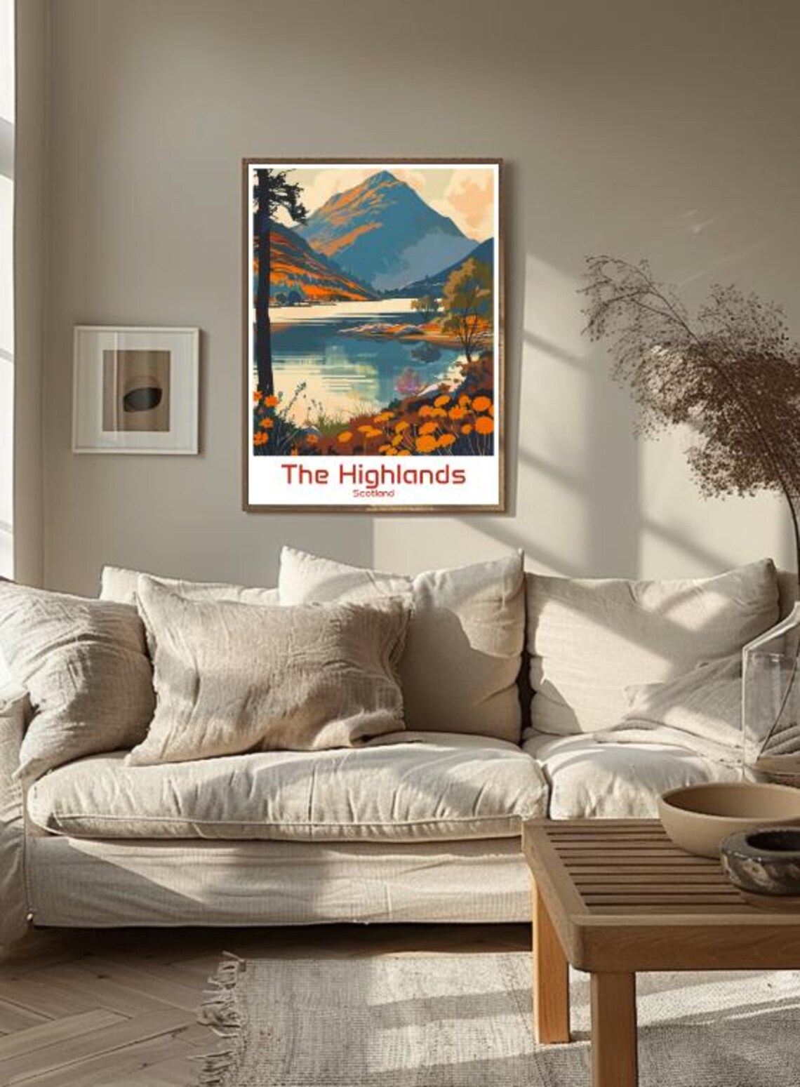 Scottish Highlands Autumn Loch Mountain Wildflowers Travel Poster - Image 3