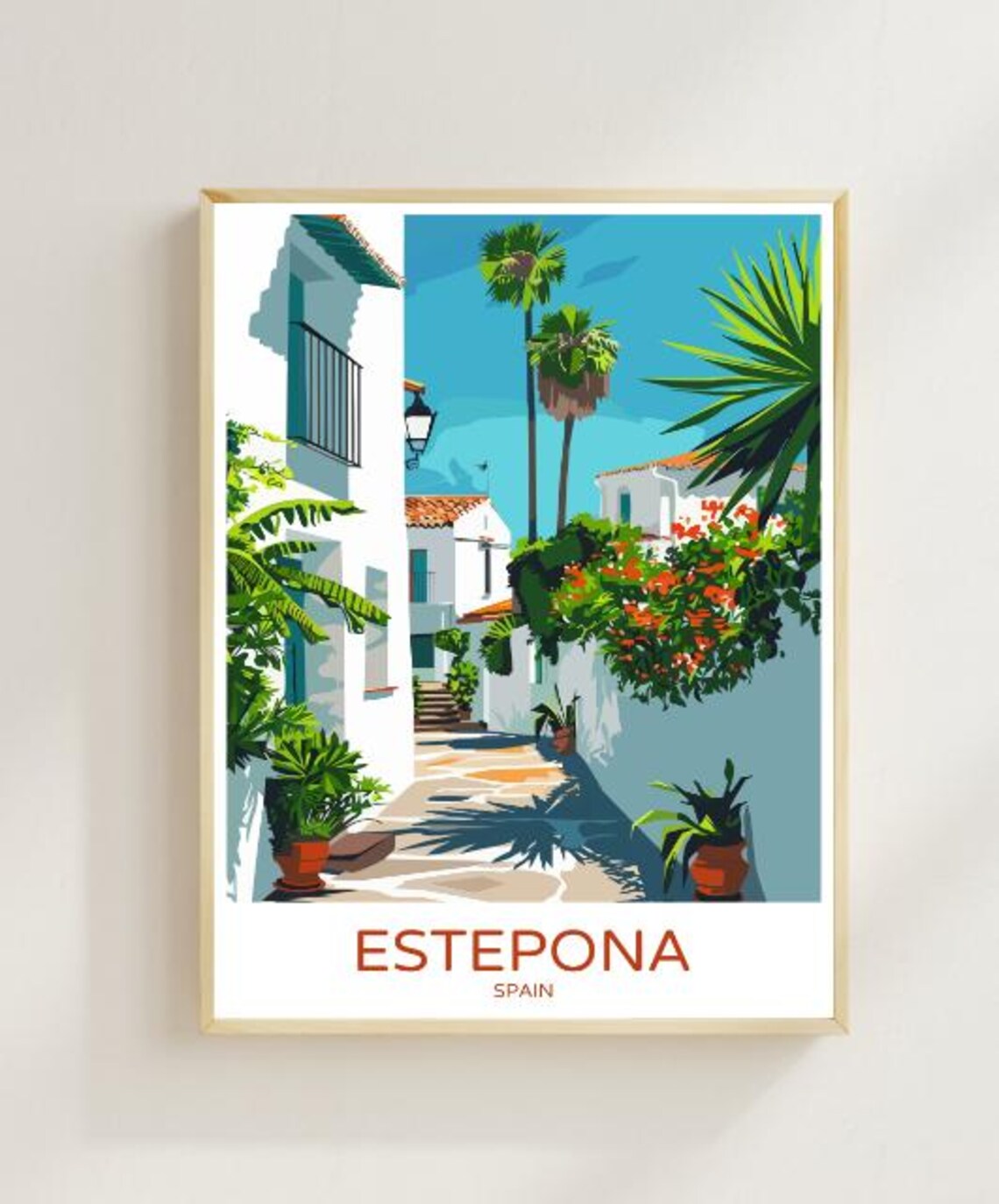 Estepona Spain Travel Poster White Village Street And Palms View