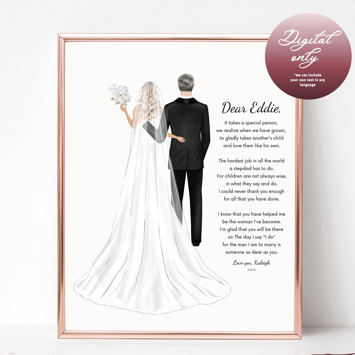 Stepdad And Bride Dear Eddie Bonus Dad Wedding Poem Gift Poster