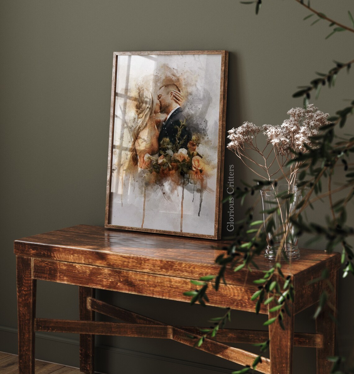 Watercolor Wedding Couple Kiss Portrait Custom Bride Groom Gift Print - Image 2