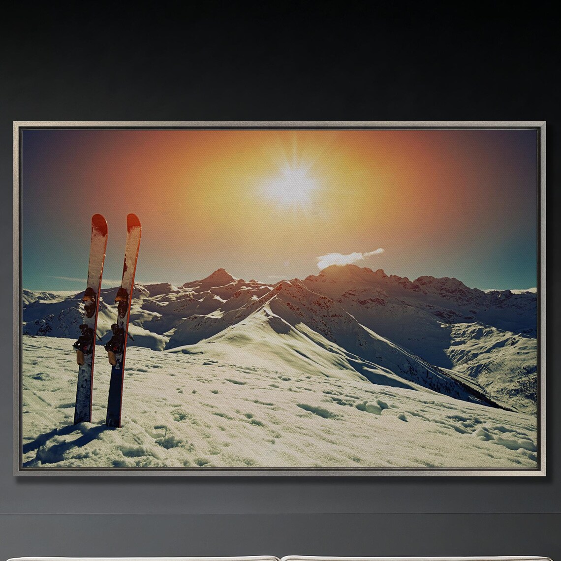 Sunny Winter Mountains Skiing Panoramic Art Print