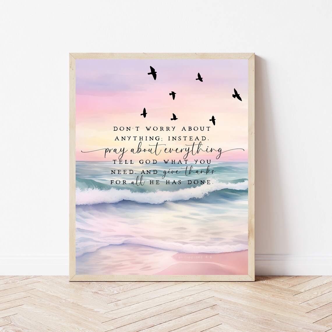 Philippians 46 Scripture Sign Pray About Everything Ocean Bible Verse Print Give Thanks Poster Christian Faith Wall Art Decor
