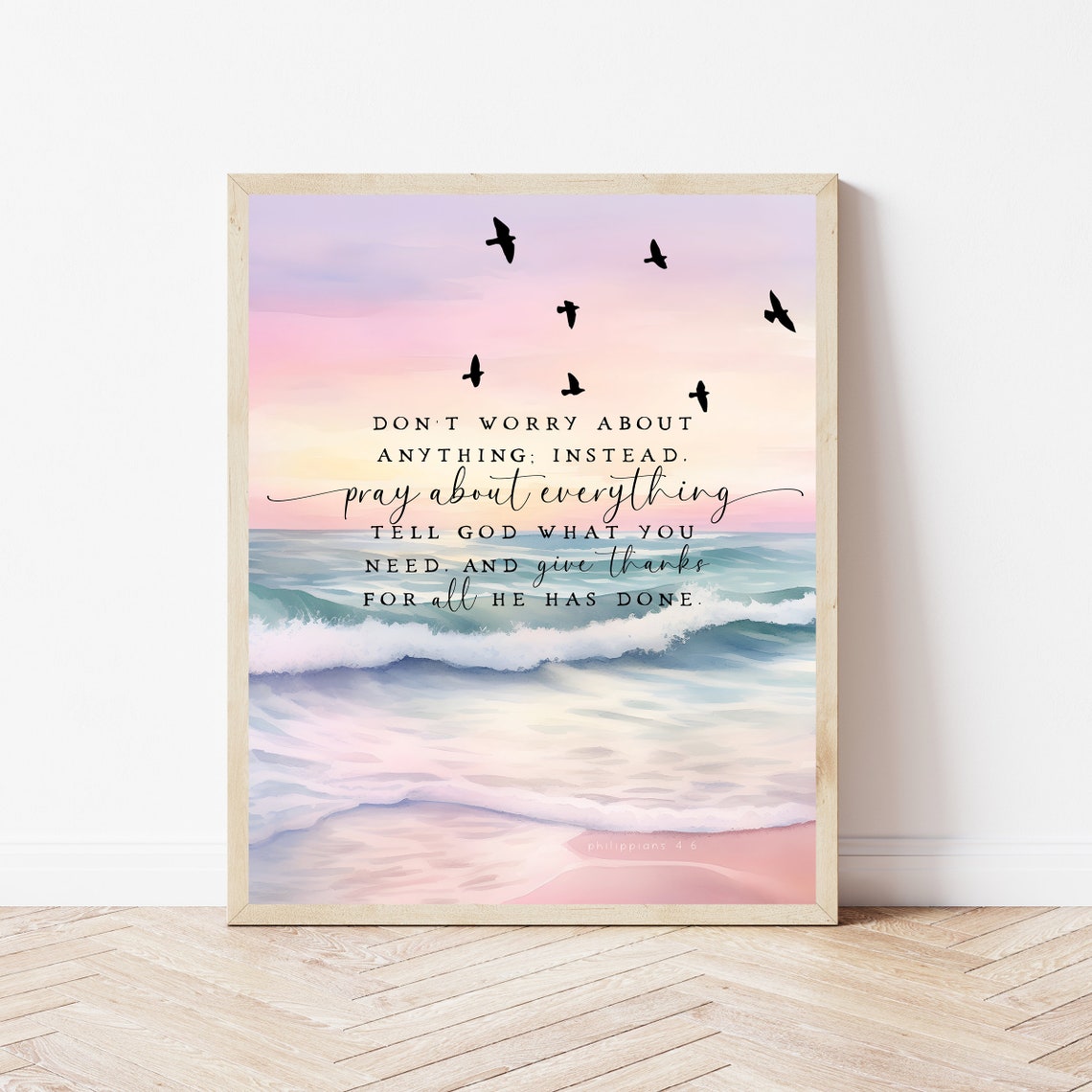 Pray About Everything Philippians 4:6 Ocean Sunset Scripture Poster