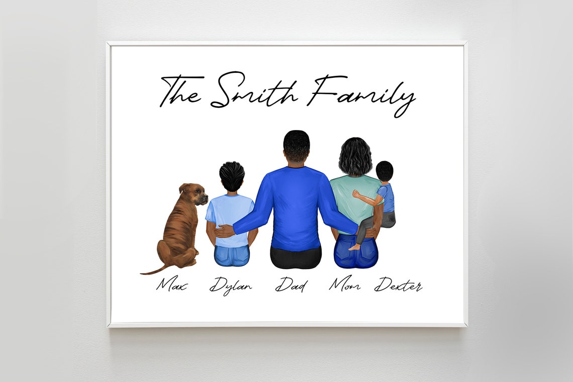 Personalized Family Art Family Custom Print Mom Dad Children Gift Grandparents In Memory Family Dog Art Family Drawing - Image 2