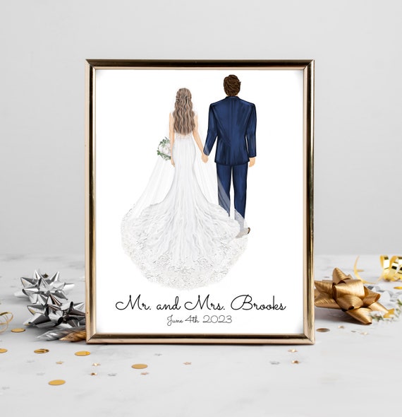 Mr. and Mrs. Brooks Personalized Wedding Couple Portrait Poster