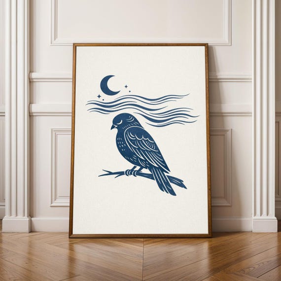 Minimalist Bird Wall Art Print Modern Nature Poster Scandinavian Woodland